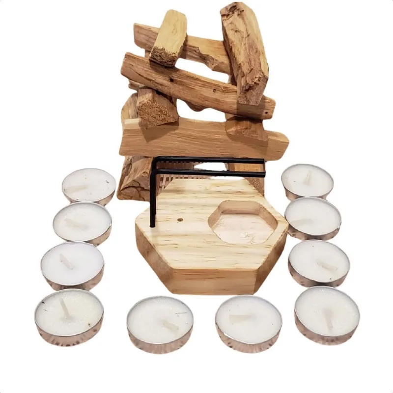 Suporte De Pau santo Hexa 10 Velas 50g Palo