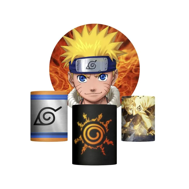 Trio Capa Cilindro + Painel Redondo Naruto Em Tecido 1,50m