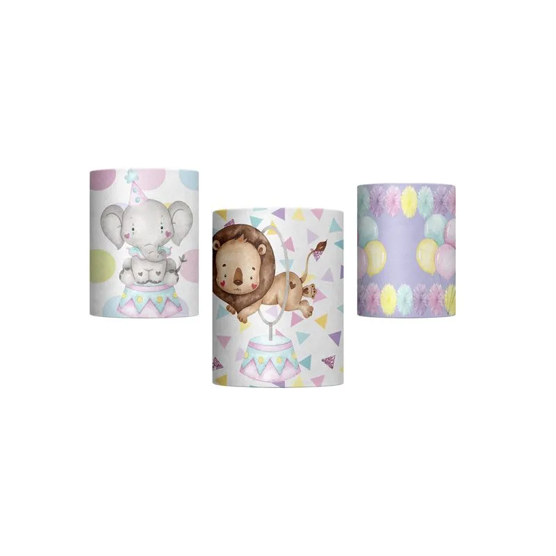 Trio Capas Cilindros Sublimado Circo Rosa Veste Fácil