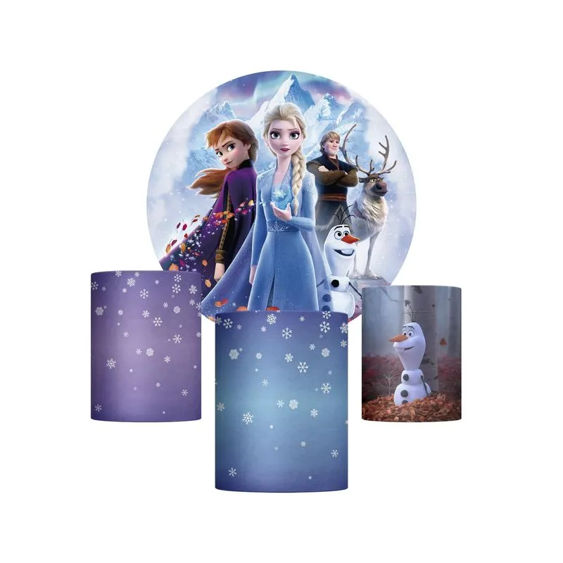 Trio Capa Cilindro + Painel Redondo Frozen Em Tecido 1,50m