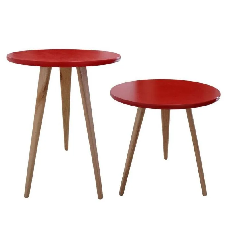 Kit 2 Mesa De Cabeceira Mesa De Apoio Lateral Canto Pé Palito 44 E 56 Cm vermelho