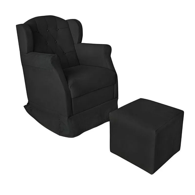 Poltrona Decorativa Amamentação Balanço E Puff Suede Aquila Cor: preto
