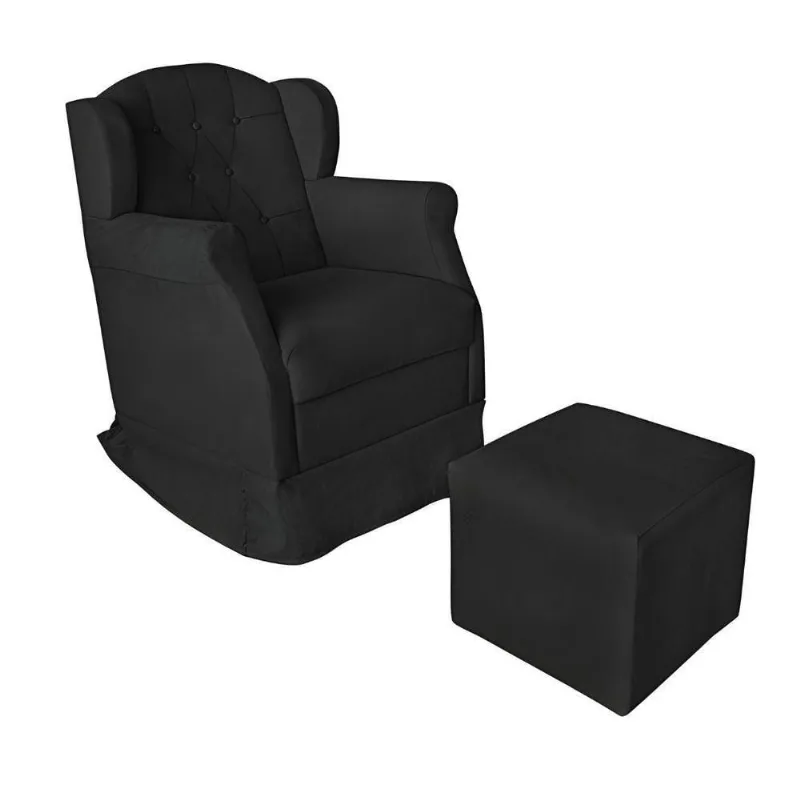 Poltrona Amamentação Balanço Confortável Puff Pétala Suede Cor:preto