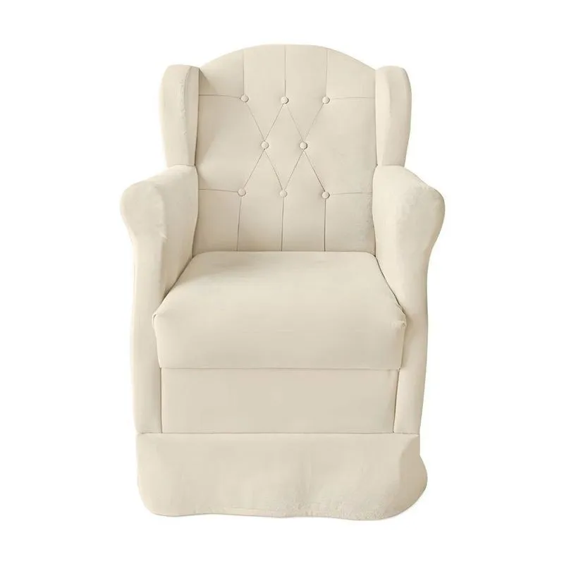 Poltrona Decorativa Amamentação Balanço Com Puff Suede Zoe bege