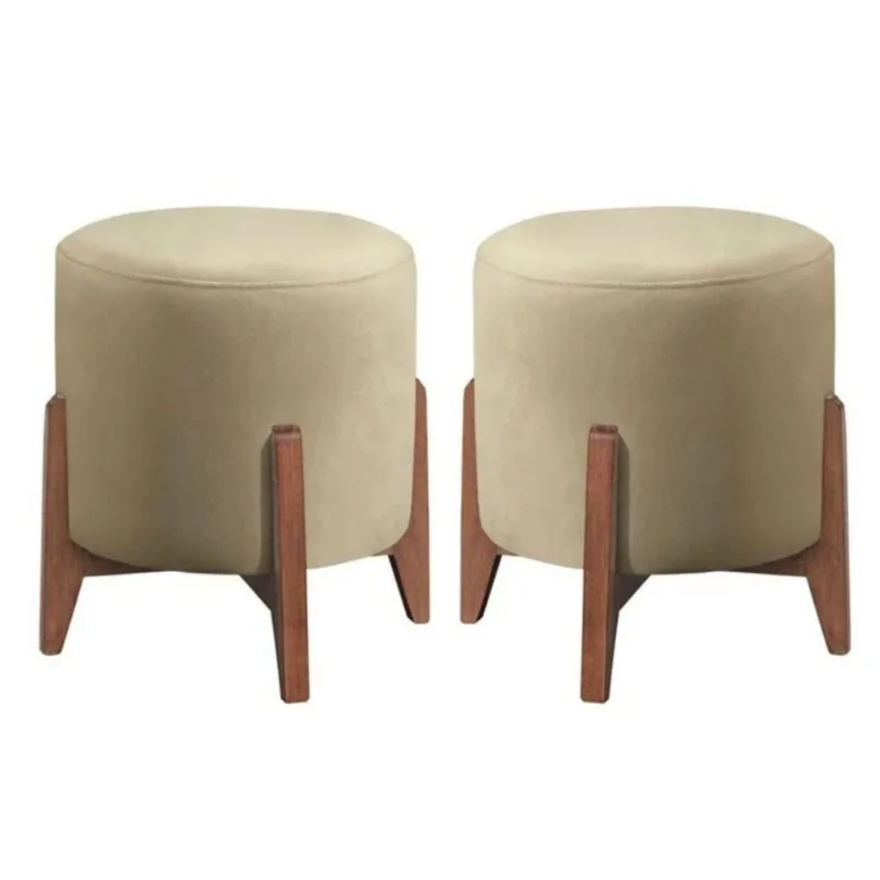 Kit 2 Puff Decorativo Para Sala Redondo Luxo Viena ino bege