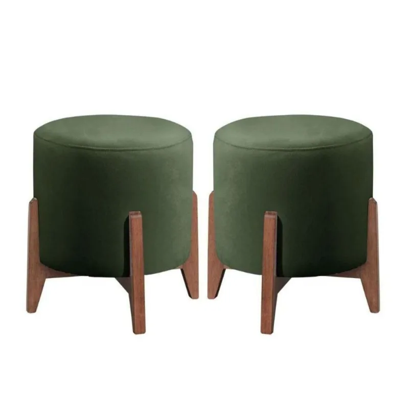 Kit 2 Puff Decorativo Para Sala Redondo Luxo Selena Veludo Verde