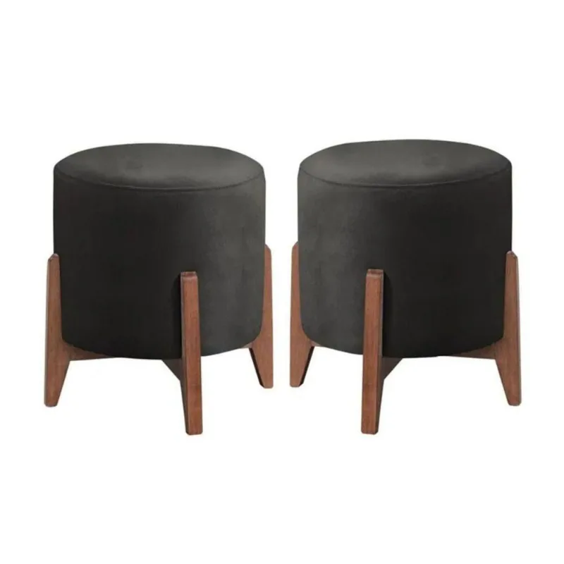 Kit 2 Puff Decorativo Para Sala Redondo Luxo Selena Veludo preto