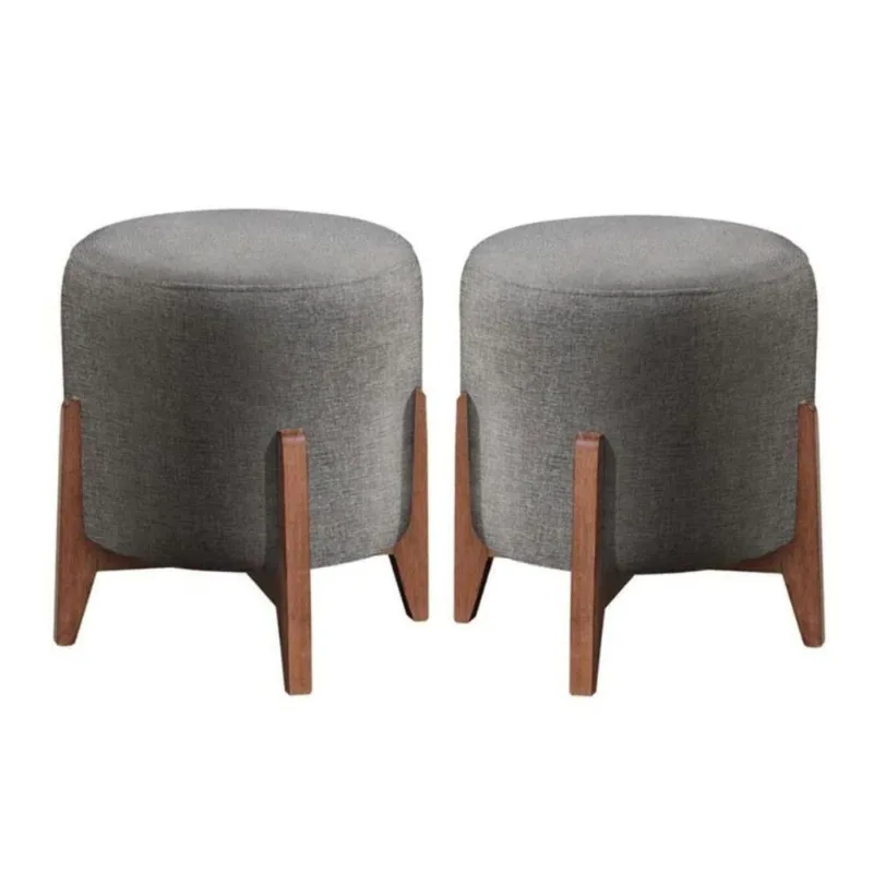 Kit 2 Puff Decorativo Para Sala Redondo Luxo Selena Suede Cinza