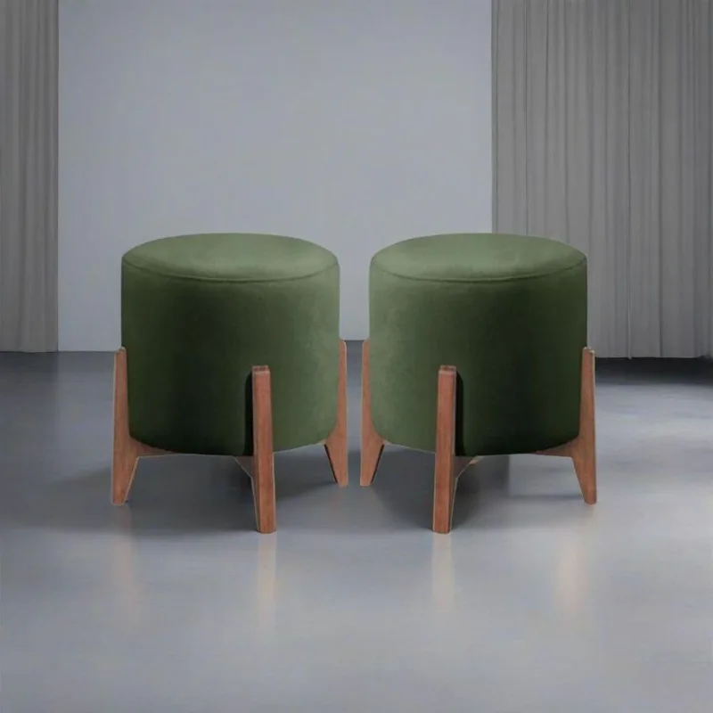Kit 2 Puff Decorativo Para Sala Redondo Luxo Dallas Veludo Verde