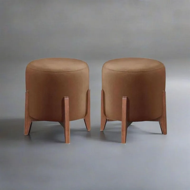Kit 2 Puff Decorativo Para Sala Redondo Luxo Dallas Veludo Capuccino