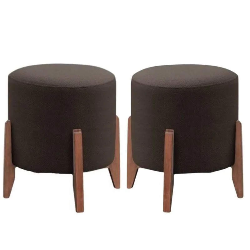 Kit 2 Puff Decorativo Para Sala Redondo Luxo Atenas Suede Marrom