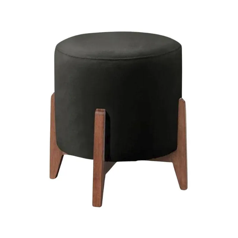 Puff Estofado Decorativo Para Sala Redondo Londres Corino preto
