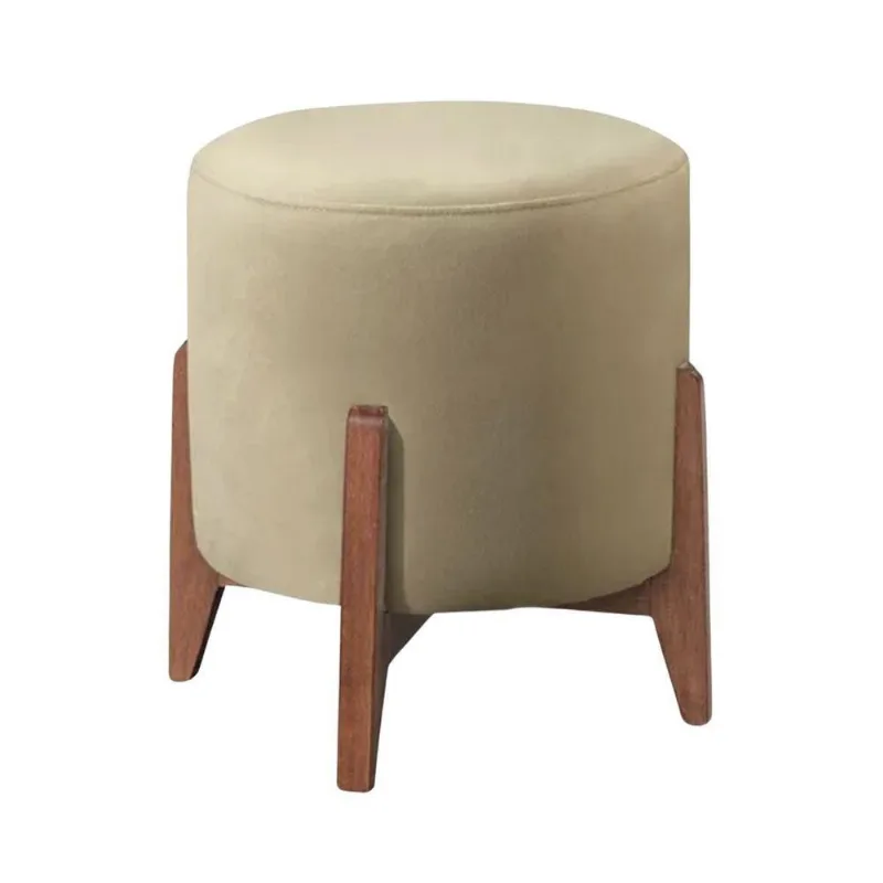 Puff Estofado Decorativo Para Sala Redondo Londres Corino bege