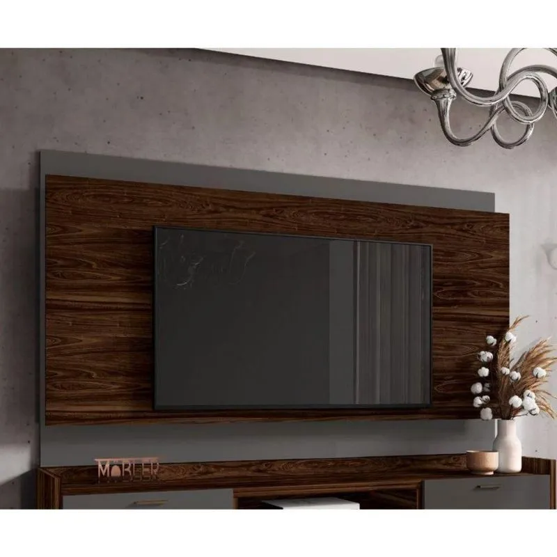 Painel Home Suspenso Tv 70 Polegadas Estante 180cm Liverpool Cor:marrom Palisandro/ Cinza Régio