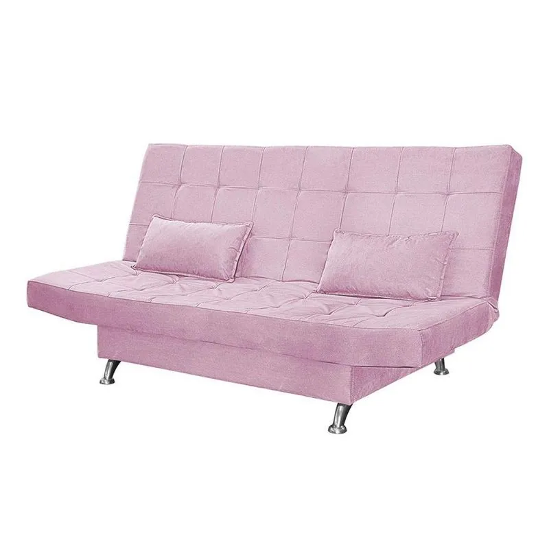 Sofá Cama Casal Com Almofadas 3 Lugares Rivera Suede Rosê