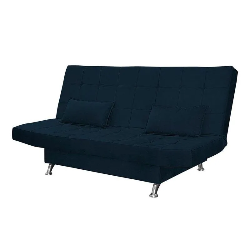 Sofá Cama Casal Com Almofadas Califórnia Suede Azul Marinho