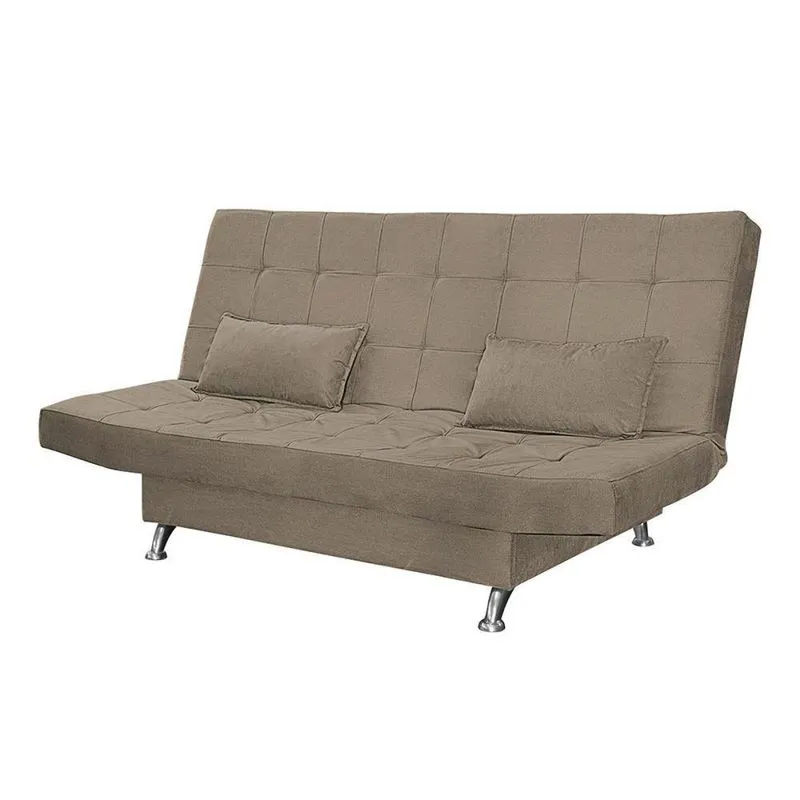 Sofá Cama Casal Com Almofadas Califórnia Suede Cappuccino
