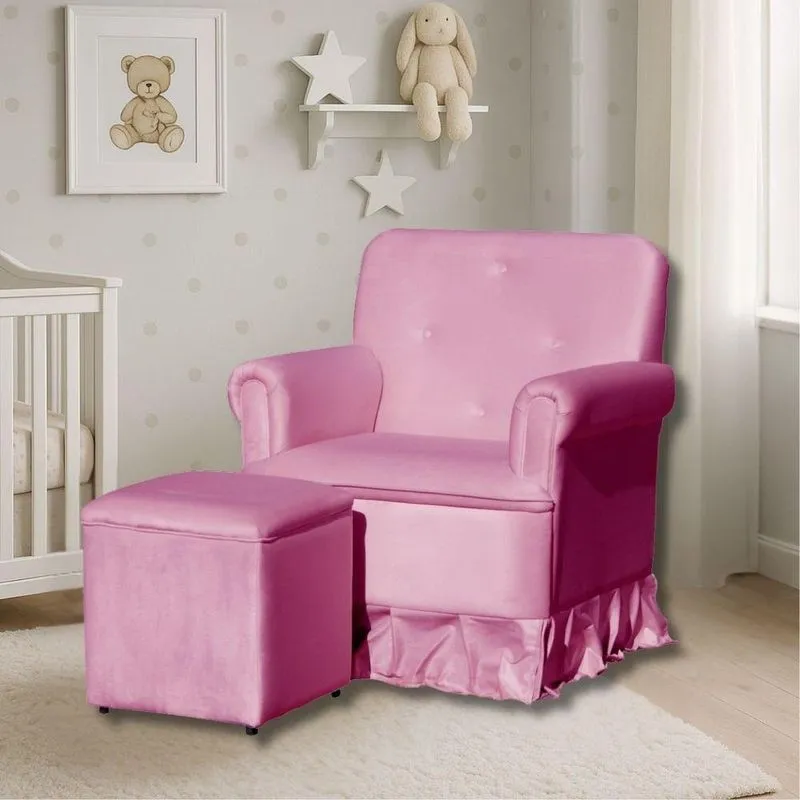 Poltrona De Amamentação Com Balanço E Puff Lavínia Veludo Veludo Rosa Chiclete