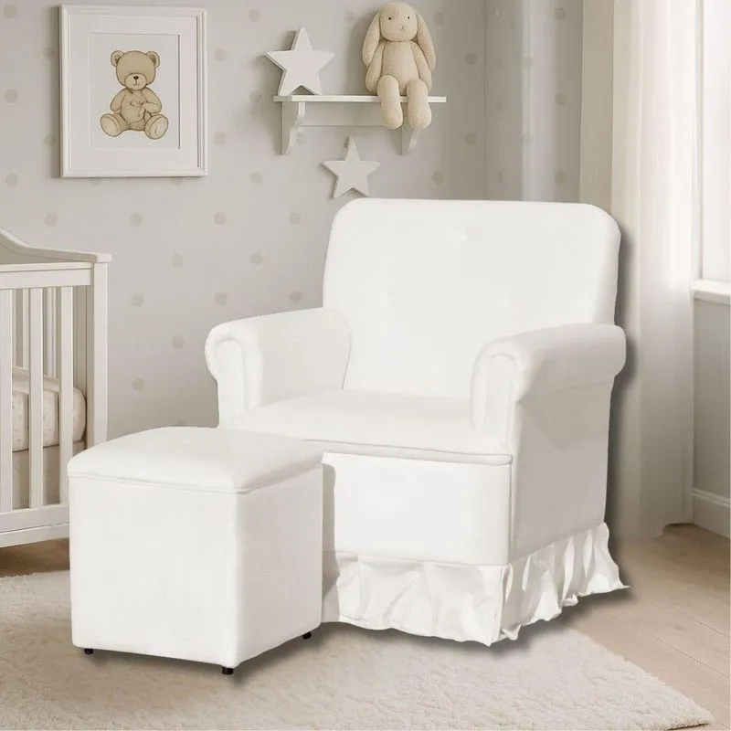 Poltrona De Amamentação Mamãe Vitória Balanço E Puff Suede Suede Branco