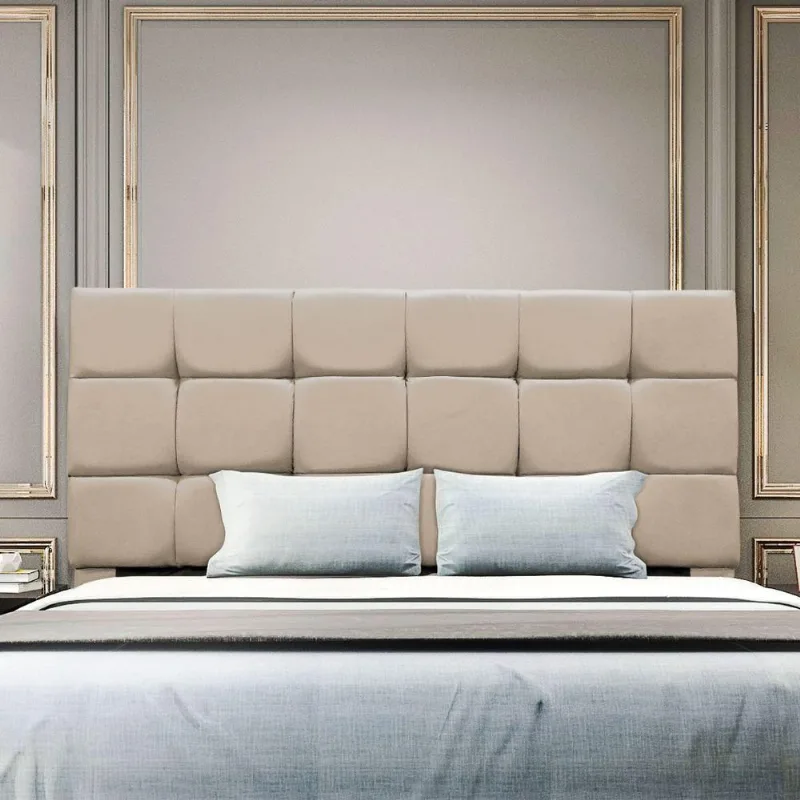 Cabeceira Estofada Cama Box Casal 140 Cm Ananda Suede Bege