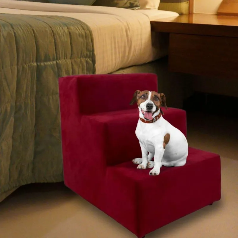 Escada Escadinha Pet Cachorro 3 Degraus Rampa Suede Dog Vermelho
