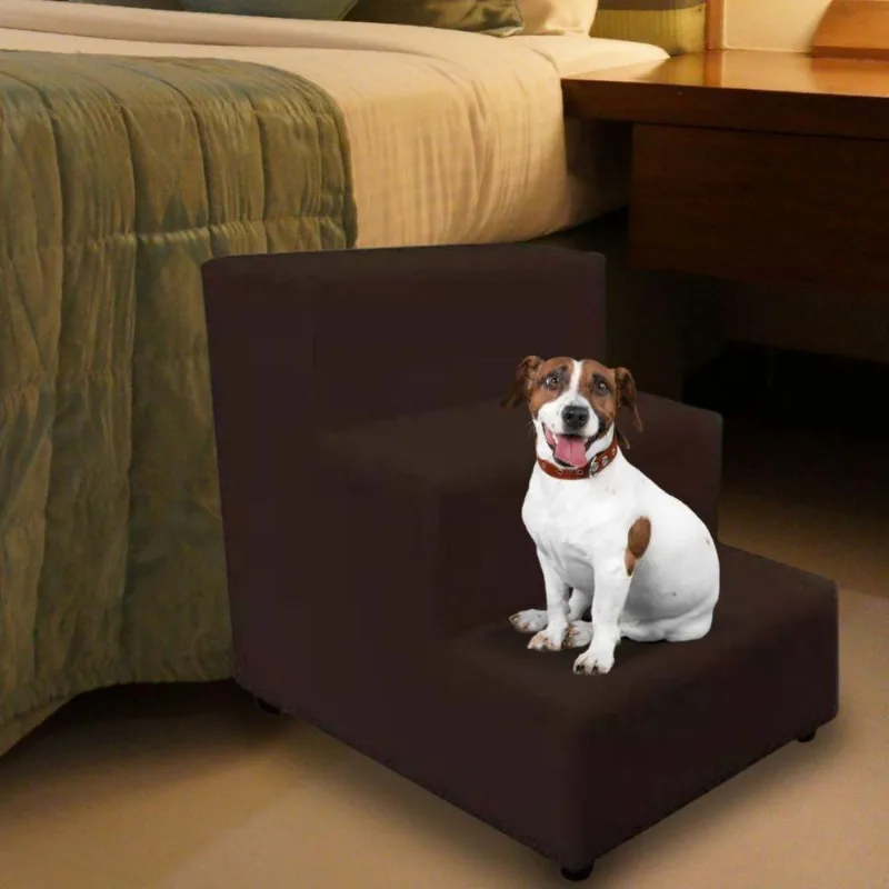 Escada Escadinha Pet Cachorro 3 Degraus Rampa Suede Dog Marrom