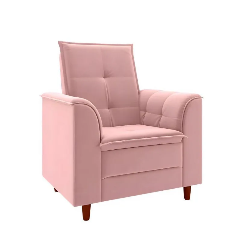 Poltrona Decorativa Estofada Confortável Sala Isis Suede Rosa