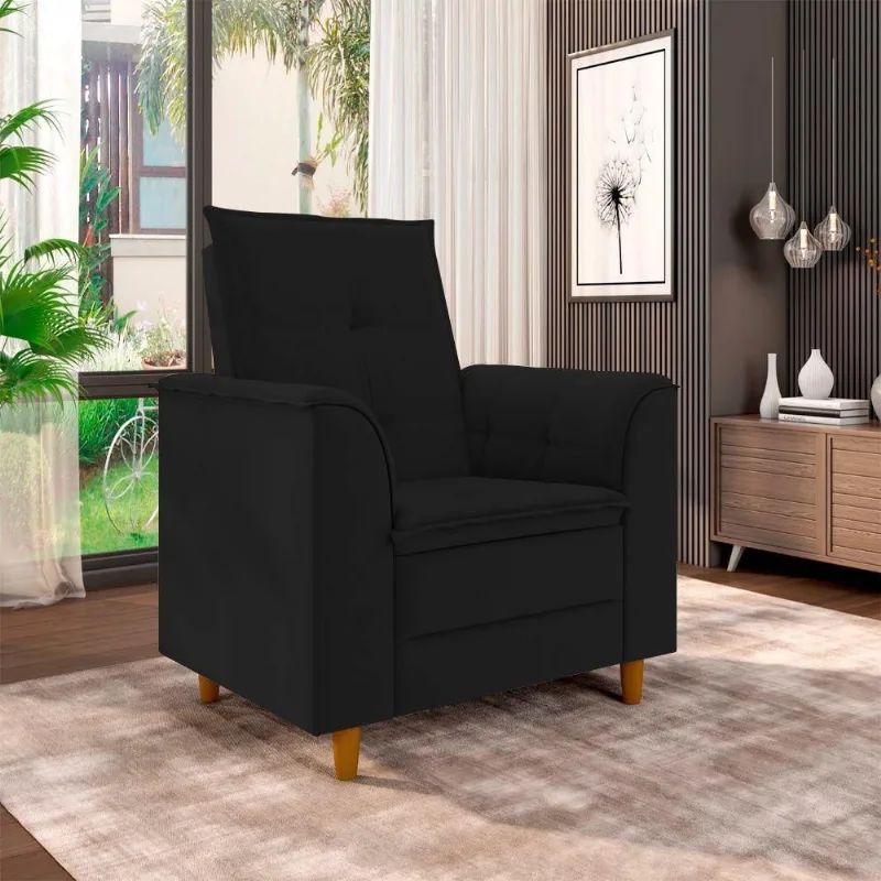 Poltrona Para Sala Confortável Decorativa Isa Veludo Preto