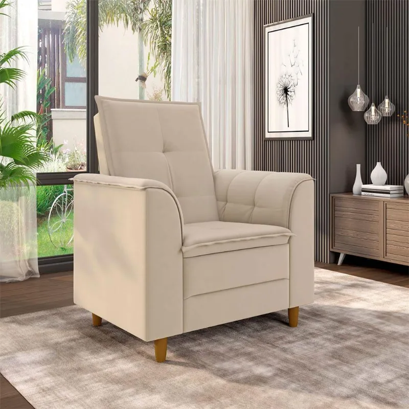Poltrona Para Sala Confortável Decorativa Isa Suede Bege