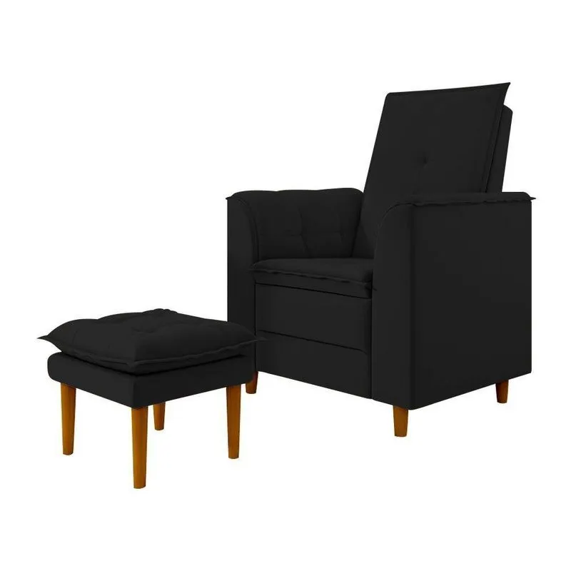 Kit Poltrona E Puff Amamentação Confortável Luma Veludo preto