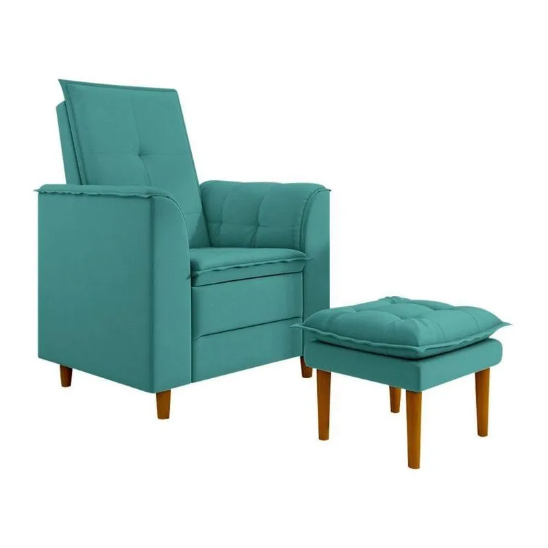 Kit Poltrona E Puff Amamentação Confortável Luma Suede azul Turquesa