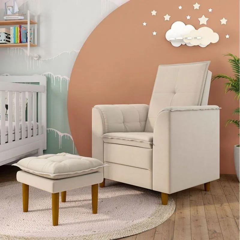 Poltrona Decorativa Amamentação Reforçada Puff Alice Veludo bege