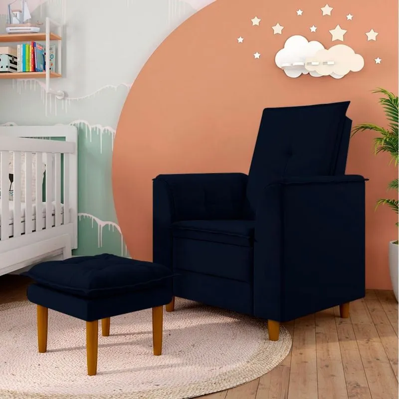 Poltrona Decorativa Amamentação Reforçada e Puff Alice Suede
