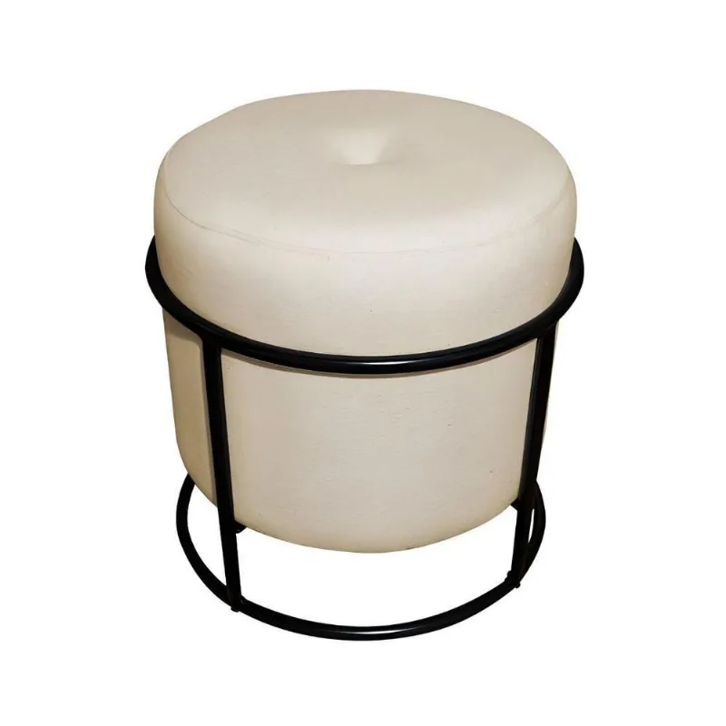 Puff Decorativo Redondo Para Sala Argola Ian Bege Preto Veludo