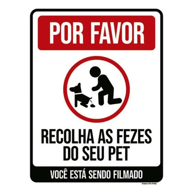 Placa Sinalização Recolha As Fezes Do Seu Pet Filmado 27x35