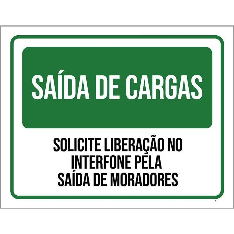 Placa De Sinalização - Condomínio Saída De Cargas 27x35
