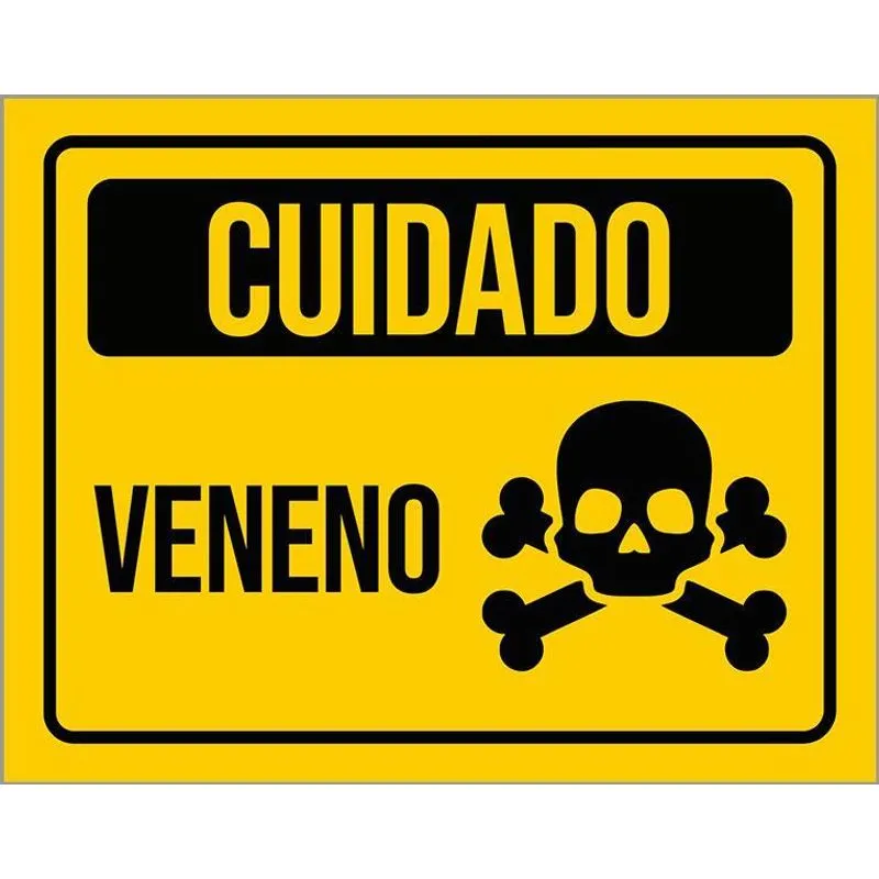 Placa De Sinalização Aviso Cuidado Veneno 27x35