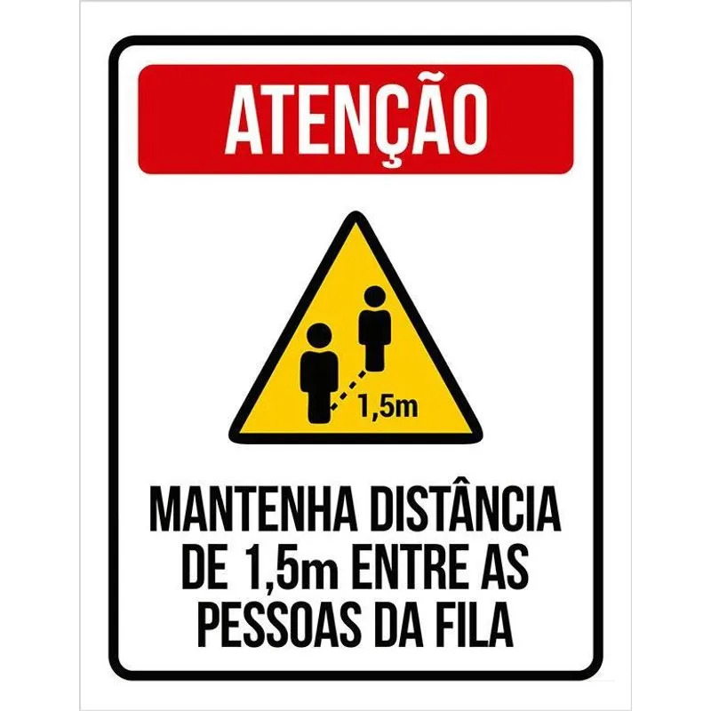 Placa - Atenção Mantenha Distância Na Fila (27x35)