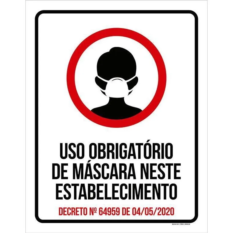 Placa Máscara De Proteção Obrigatório Estabelecimento 27X35