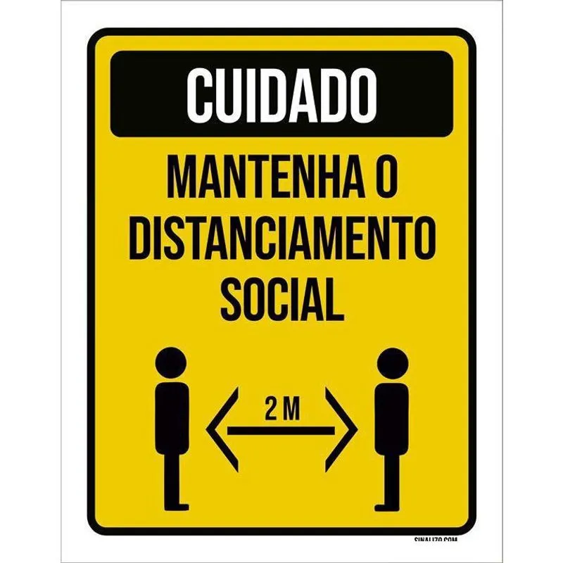 Placa Distanciamento Social Cuidado Mantenha 27X35