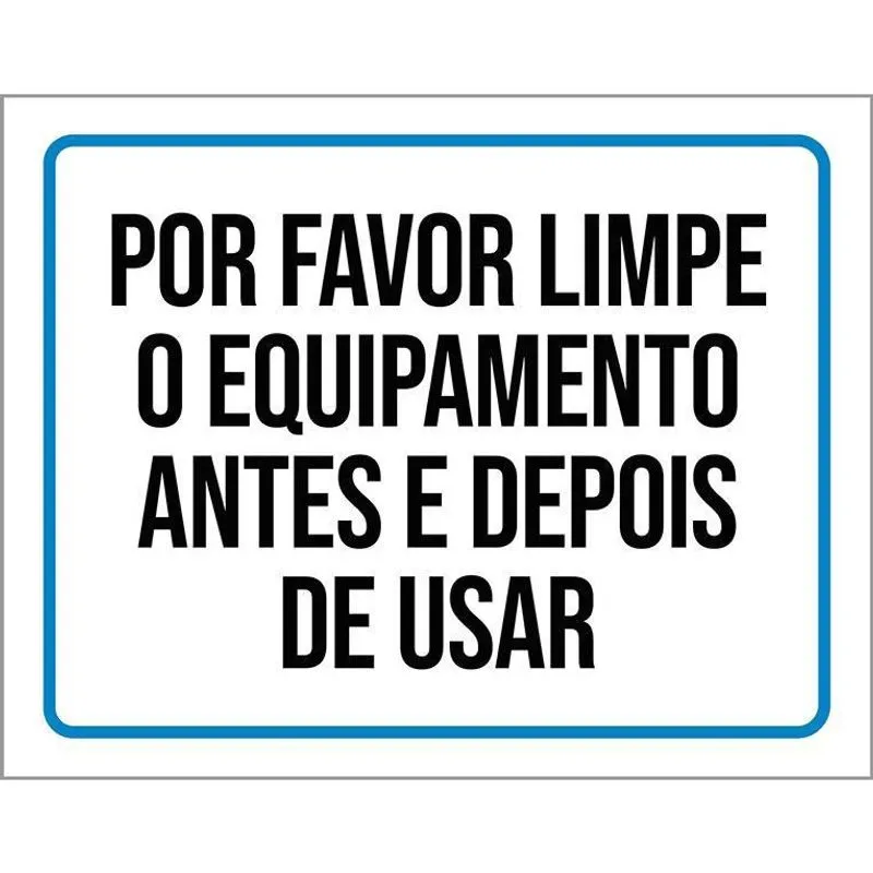 Placa Academia Limpe Equipamento Distanciamento 27X35