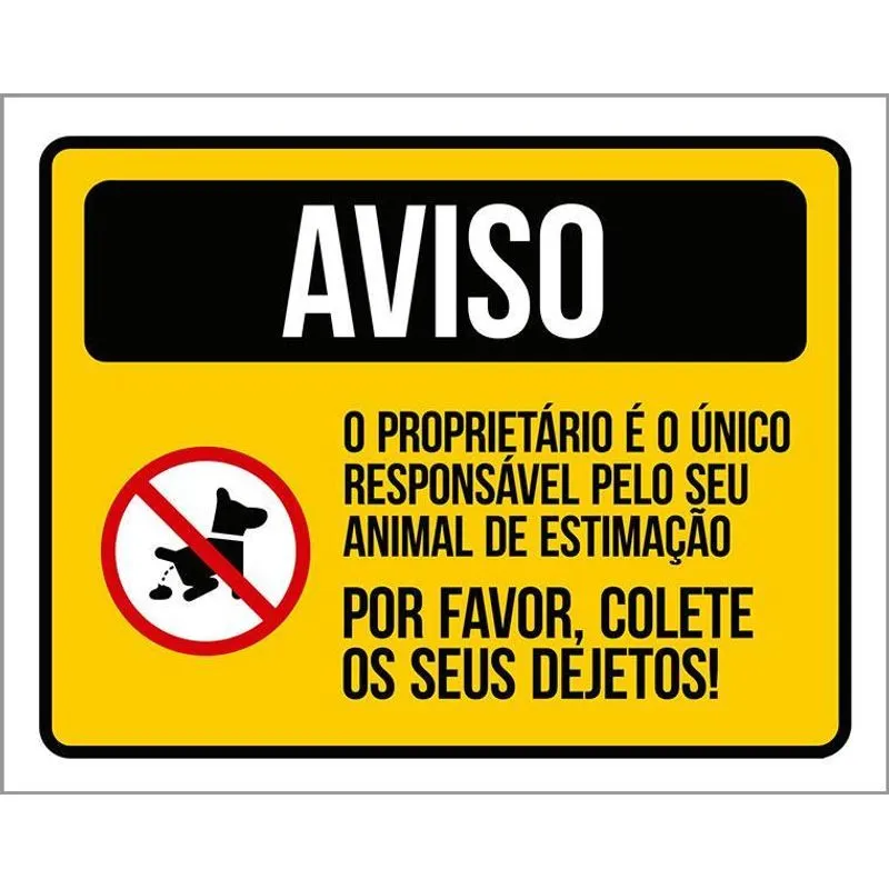Placa Condomínio Atenção Colete Dejetos Animais 27x35