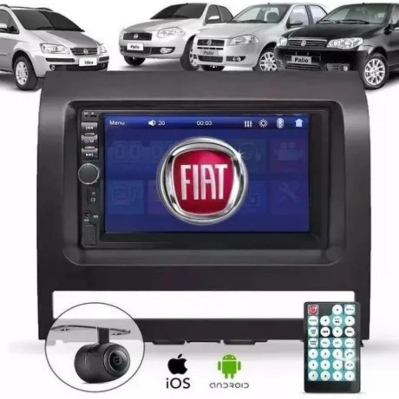 Central Multimídia 2 Din MP5 Fiat Strada Câmera Moldura