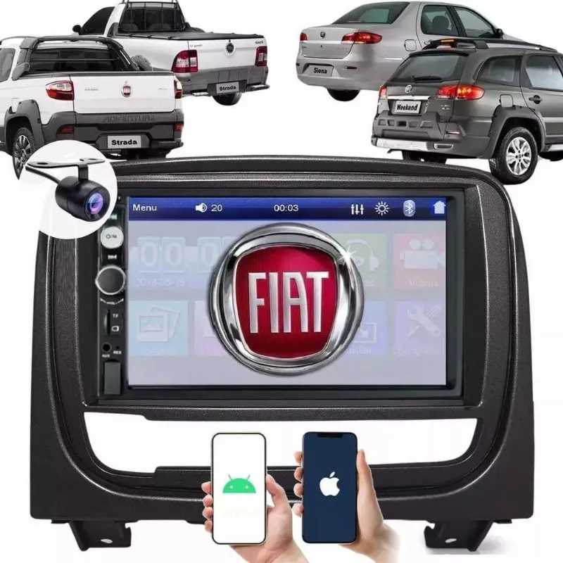Central Multimídia 2 Din Mp5 Palio Attractive 2013/20 Câmera Moldura Preta