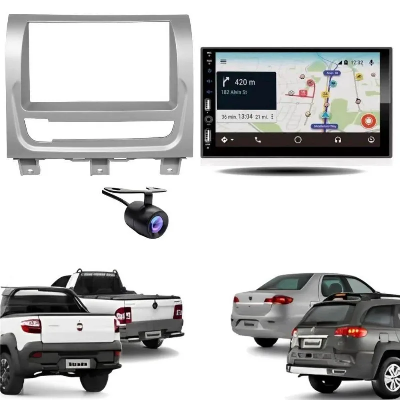Central Multimídia 2 Din Carplay Android Auto Palio Trekking Moldura + Câmera