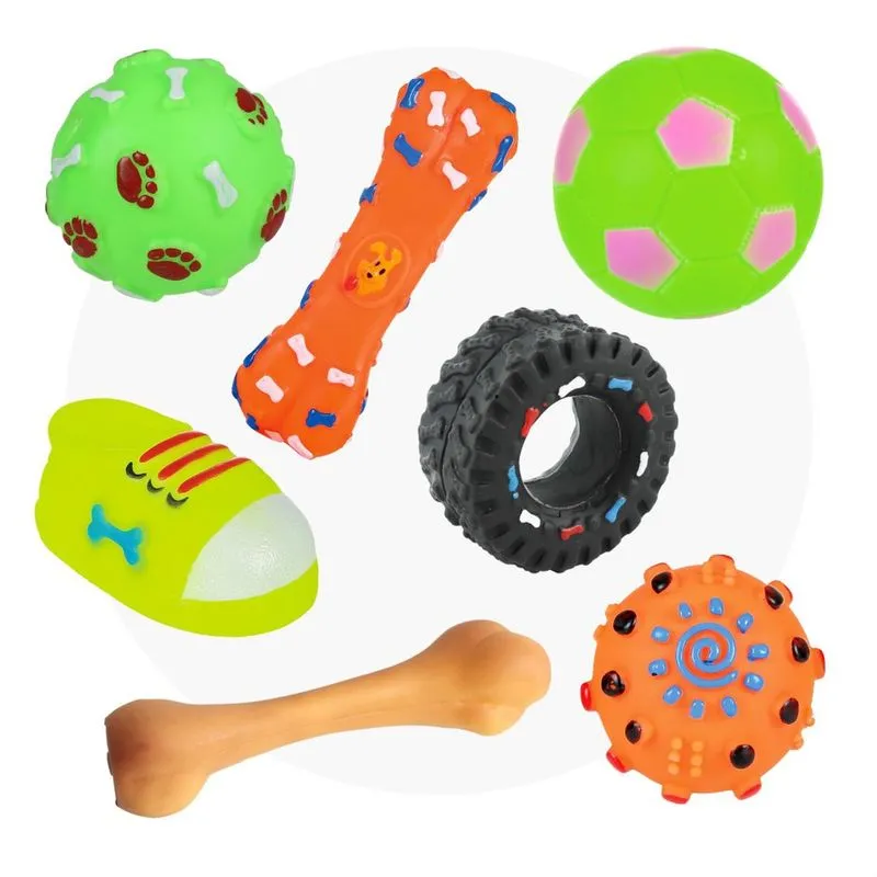 Kit 07 mordedores sonoros para cachorros pequenos wellmix
