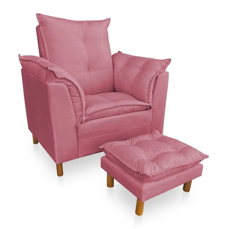 Poltrona de Amamentação Sara com Puff Suede Rosa
