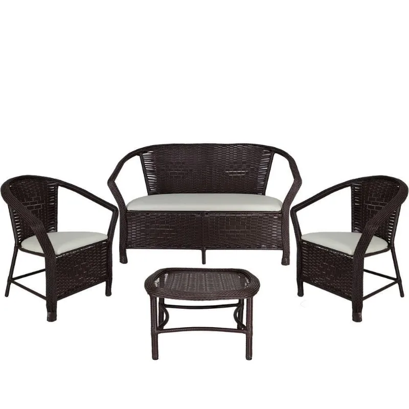 Conjunto De Poltronas E Mesa Navegantes Branco Gelo Tabaco