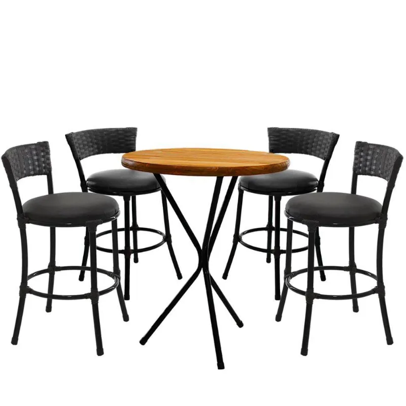 4 Banquetas Forts Baixa Fibra Preto Alumínio Pintura Eeletrostática Com Bistrô