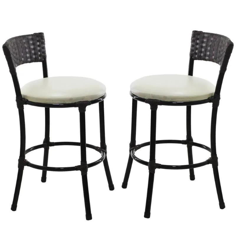 2 Banquetas Forts Baixa Ferro Fibra Sintética Preto Assento Estofado Branco